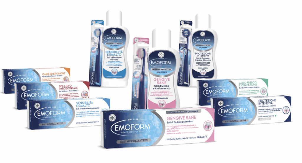 Screenshot 2025-06-09 alle 10.36.36 EMOFORM oral care product line: toothpastes, mouthwashes, and toothbrushes for sensitive gums, intensive protection, fresh breath, cavities and enamel erosion